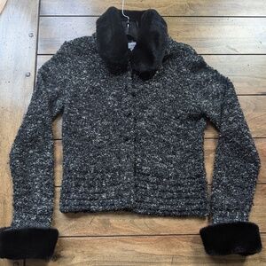 Ballinger Gold Button Sweater with removable fur cuffs and collar